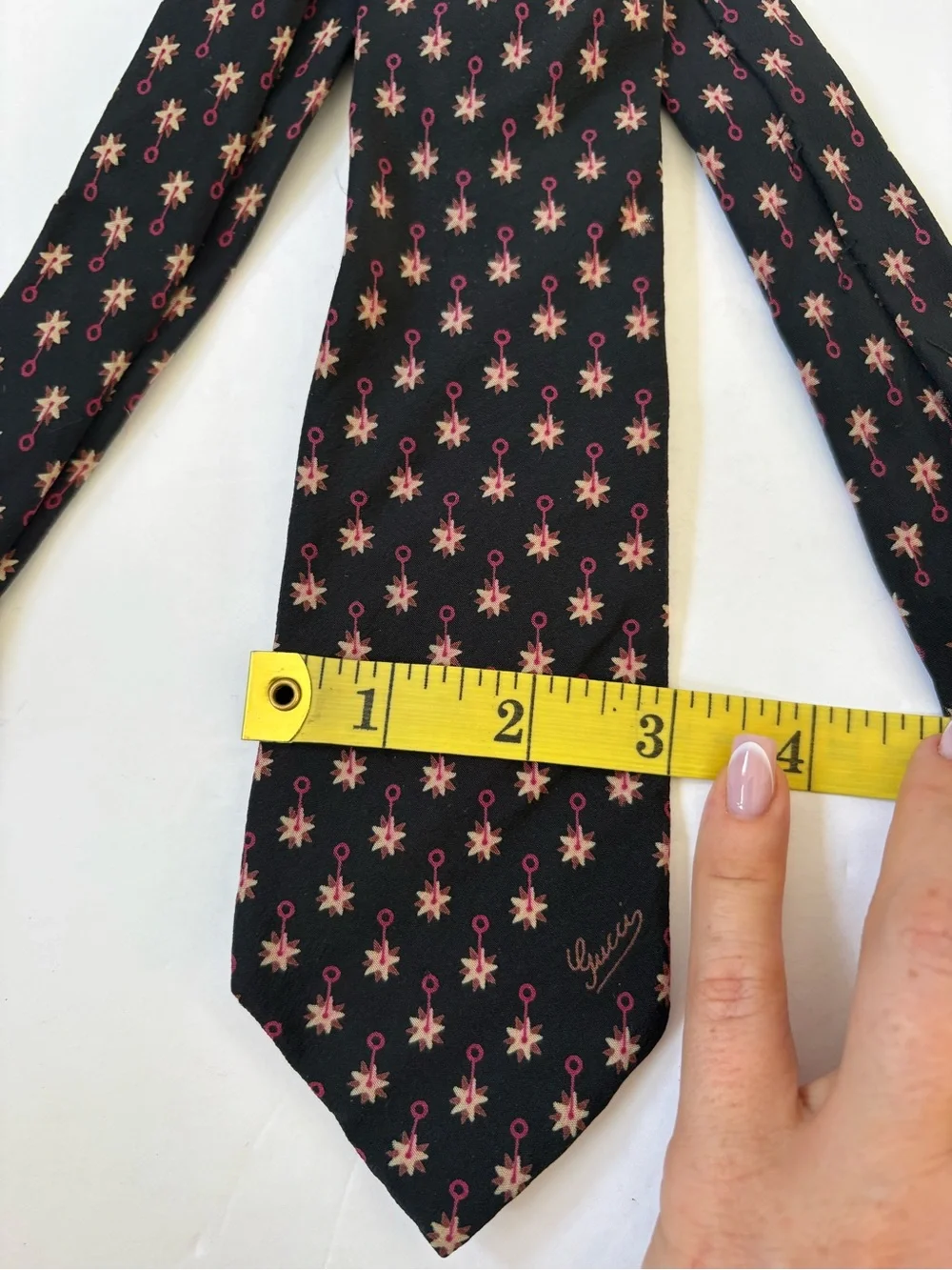Vintage Gucci Silk Necktie 1970s Made In Italy Equestrian Horsebit Spurs Black